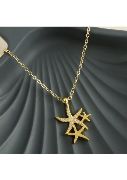 Ds-Derin Deniz Yıldızı Zirkon Taşlı Trend Kolye-Sarı fiyatları