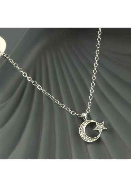 Ds-Derin Ay Yıldız Zirkon Taşlı Trend Kolye-Gümüş Rengi fiyatları