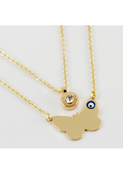 Ds-Derin Kelebek Figürlü Isim Yazılabilir Boş Plaka Ikili Kolye-Sarı fiyatları
