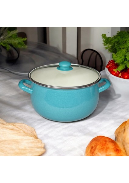 Emaye Yoğurt Tenceresi Bombeli Tencere 24 cm 5 Litre Turkuaz