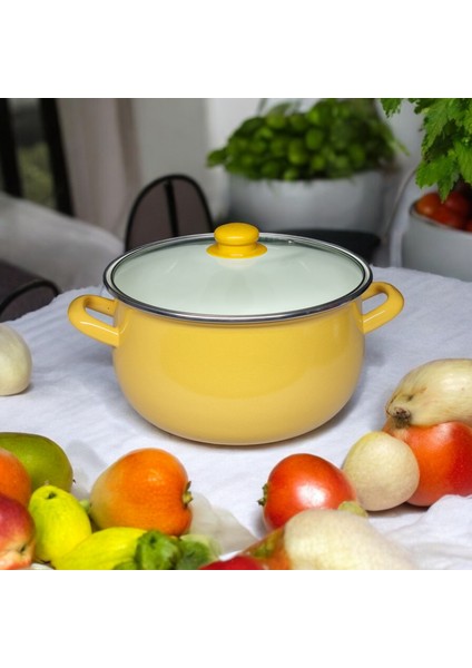Emaye Yoğurt Tenceresi Bombeli Tencere 24 cm 5 Litre Sarı