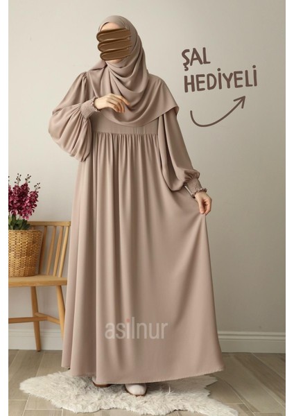 Hüsna Balon Kol Ferace Şal Hediyeli Takım Taş