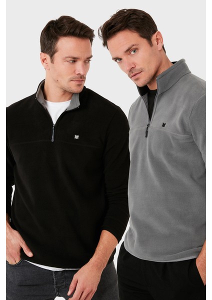 Slim Fit Anti-Pilling Tüylenme Yapmayan Bato Yaka Şardonlu 2'li Paket Polar Erkek Polar 5906001S2
