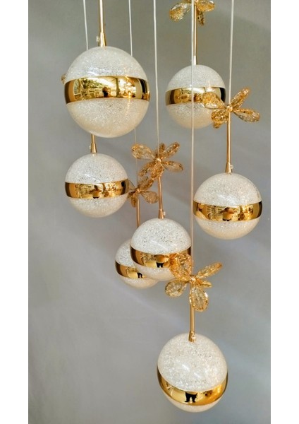 Şık Tarz Modern LED Avize Gold Ledli Salon Avizesi Kelebek Taşlı 7 Lı fiyatları