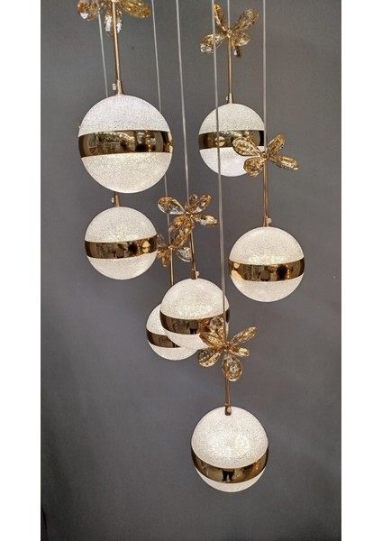 Şık Tarz Modern LED Avize Gold Ledli Salon Avizesi Kelebek Taşlı 7 Lı fırsatları