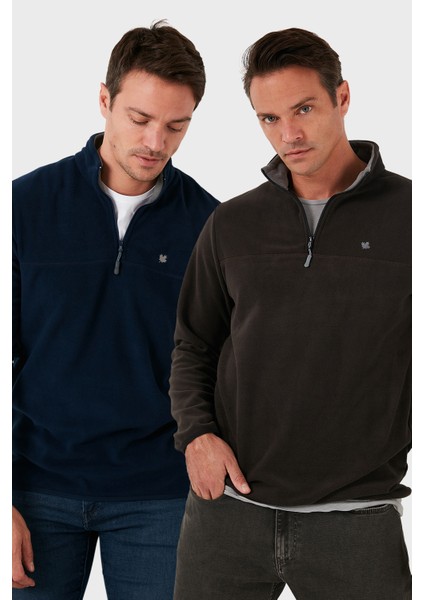 Slim Fit Anti-Pilling Tüylenme Yapmayan Bato Yaka Şardonlu 2'li Paket Polar Erkek Polar 5906001S2