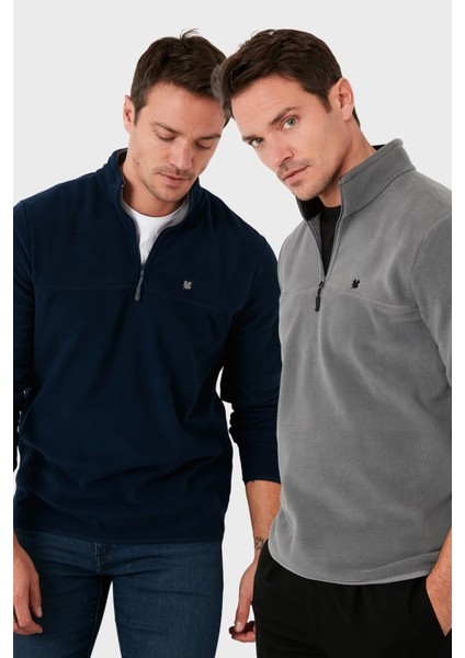 Slim Fit Anti-Pilling Tüylenme Yapmayan Bato Yaka Şardonlu 2'li Paket Polar Erkek Polar 5906001S2