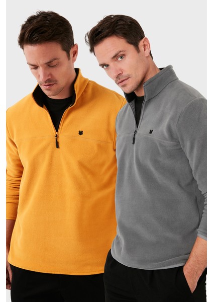 Slim Fit Anti-Pilling Tüylenme Yapmayan Bato Yaka Şardonlu 2'li Paket Polar Erkek Polar 5906001S2