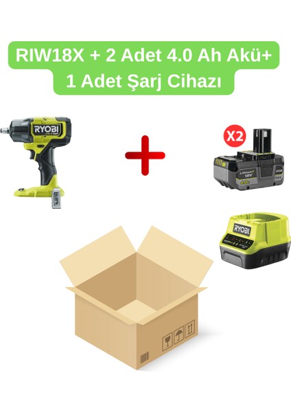 RIW18X 18 V 900 Nm Akülü Somun Sıkma Makinesi + 2 Adet 4.0 Ah Akü+ 1 Adet Şarj Cihazı