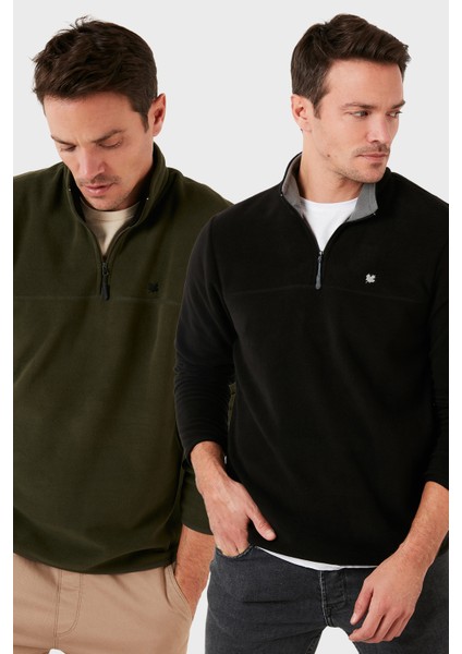 Slim Fit Anti-Pilling Tüylenme Yapmayan Bato Yaka Şardonlu 2'li Paket Polar Erkek Polar 5906001S2