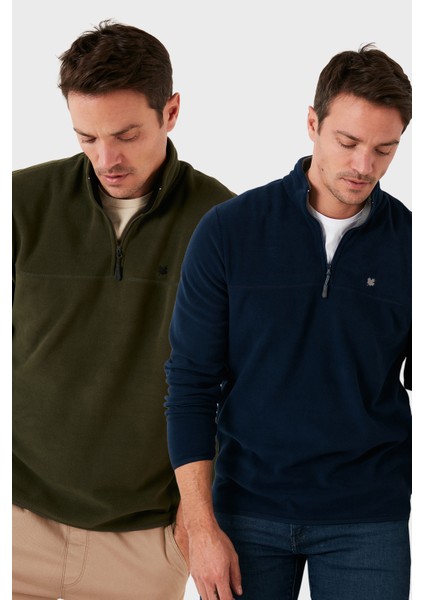 Slim Fit Anti-Pilling Tüylenme Yapmayan Bato Yaka Şardonlu 2'li Paket Polar Erkek Polar 5906001S2