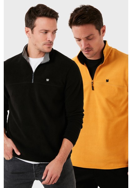 Slim Fit Anti-Pilling Tüylenme Yapmayan Bato Yaka Şardonlu 2'li Paket Polar Erkek Polar 5906001S2