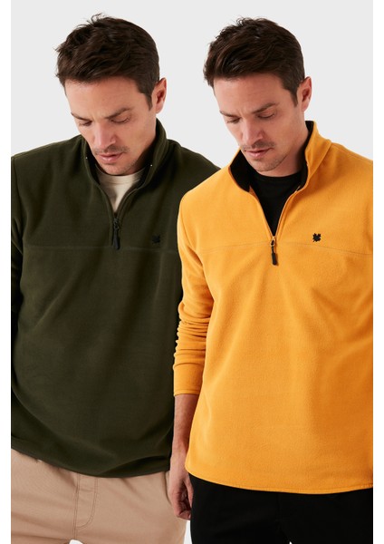 Slim Fit Anti-Pilling Tüylenme Yapmayan Bato Yaka Şardonlu 2'li Paket Polar Erkek Polar 5906001S2