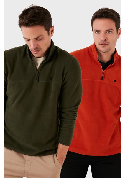 Slim Fit Anti-Pilling Tüylenme Yapmayan Bato Yaka Şardonlu 2'li Paket Polar Erkek Polar 5906001S2