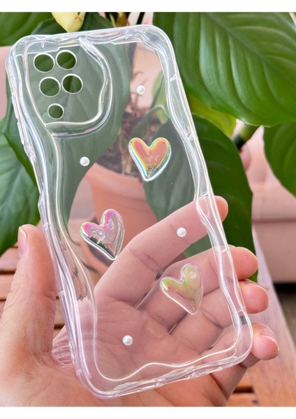 Samsung Galaxy A12/M12 Kılıf 3D Kalpli Inci Tasarımlı Desenli Kamera Korumalı Şeffaf Silikon Kapak fiyatları