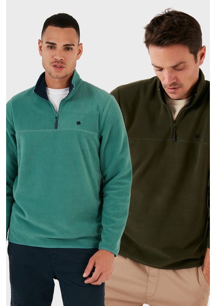 Slim Fit Anti-Pilling Tüylenme Yapmayan Bato Yaka Şardonlu 2'li Paket Polar Erkek Polar 5906001S2