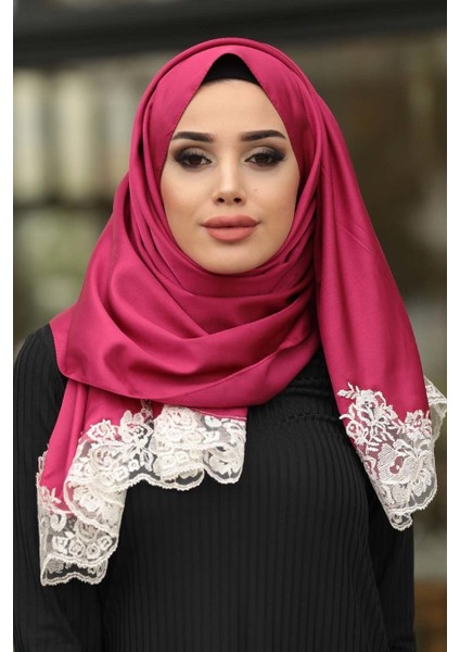- Dantelli Ipek Görünümlü Tesettür Şal 1507
