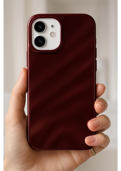 Apple iPhone 12 - 12 Pro Kılıf Parlak Kabartmalı Dalga Tasarımlı Desenli Mürdüm Darbe Emici Kapak fiyatları