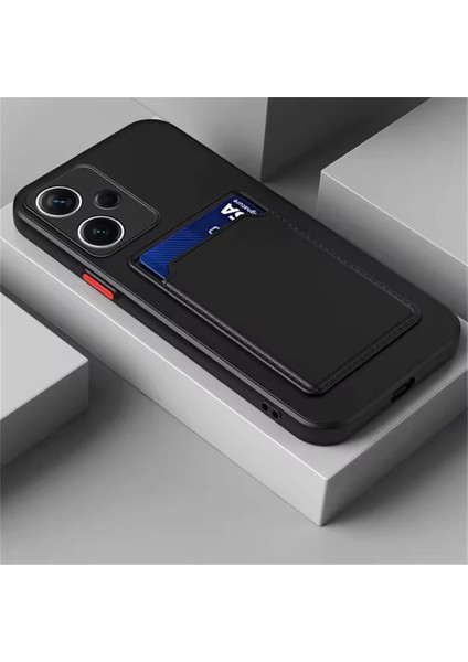 Xiaomi Redmi Note 14 4g Kılıf Kamera Korumalı Arkası Kartlıklı Cüzdanlı Kırmızı Tuşlu Silikon Kapak