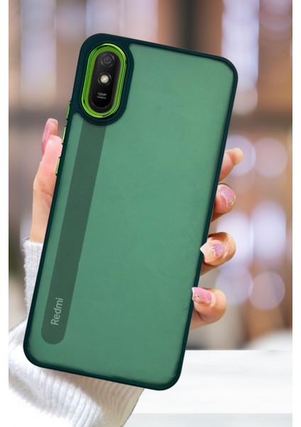 Xiaomi Redmi 9A Kılıf Metal Çerçeve Hassas Butonlu Renkli Buzlu Şeffaf Kapak