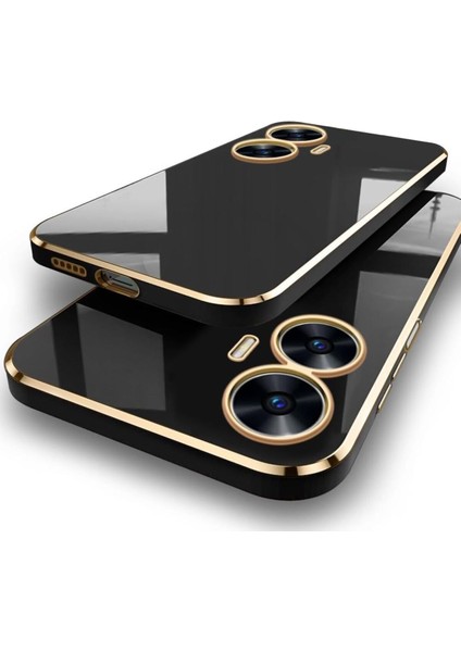Realme C55 Kılıf Parlak Kenarlı Altın Işlemeli Kamera Korumalı Kapak