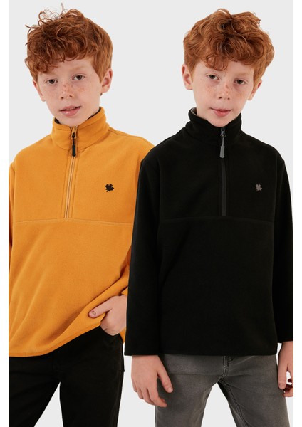 Yumuşak Dokulu Fermuarlı Dik Yaka Şardonlu 2'li Paket Polar Çocuk Polar 5905002S2