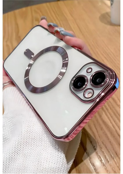 Apple iPhone 13 Kılıf Kamera Lens Korumalı Magsafe Şarj Kilifi Şeffaf Renkli Yumuşak Kapak