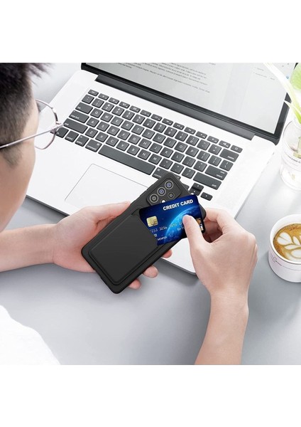 Samsung Galaxy A32 Kılıf Kamera Korumalı Kartlıklı Cüzdanlı Kırmızı Tuşlu Siyah Silikon Kapak