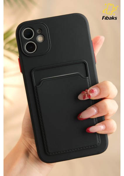 Apple iPhone 11 Kılıf Kamera Korumalı Kartlıklı Cüzdanlı Kırmızı Tuşlu Siyah Silikon Kapak fiyatları