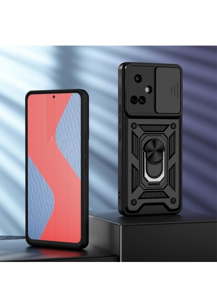 Tecno Camon 19 Pro Kılıf Kamera Korumalı Sürgülü Yüzüklü Armor Military Tank Koruyucu Kapak