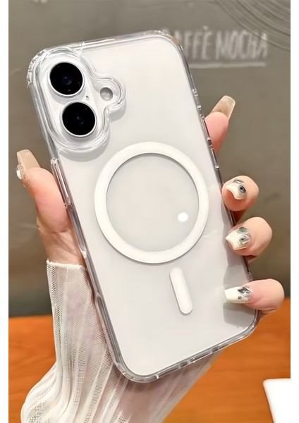 Apple iPhone 16 Kılıf Magsafe Wireless Kablosuz Şarj Destekli Sert Şeffaf Darbe Emici Kapak