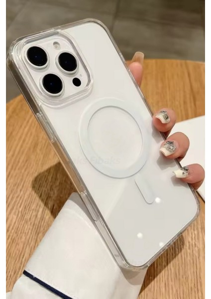 Apple iPhone 16 Pro Kılıf Magsafe Wireless Kablosuz Şarj Destekli Sert Şeffaf Darbe Emici Kapak