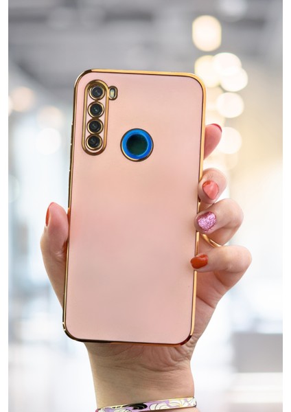 Xiaomi Redmi Note 8 Uyumlu Kılıf Parlak Kenarlı Altın Işlemeli Kamera Korumalı Kapak