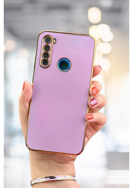 Xiaomi Redmi Note 8 Uyumlu Kılıf Parlak Kenarlı Altın Işlemeli Kamera Korumalı Kapak