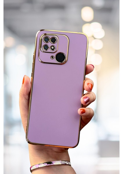 Xiaomi Redmi 10C Kılıf Kamera Korumalı Parlak Kenarlı Altın Işlemeli Kapak