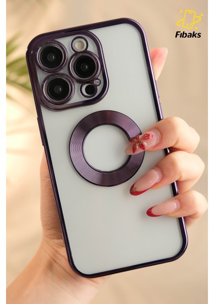 Apple iPhone 14 Pro Max Kılıf Logo Gösteren Parlak Kenarlı Kamera Lens Korumalı Şeffaf Omega Silikon Kapak