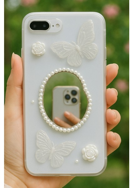 Apple iPhone 7/8 Plus Kılıf 3D Kelebek Gül Desenli Aynalı Simli Şeffaf Tasarımlı Silikon Kapak modelleri