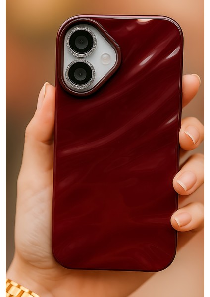 Apple iPhone 16 Kılıf Parlak Kabartmalı Dalga Tasarımlı Desenli Mürdüm Darbe Emici Silikon Kapak fiyatları