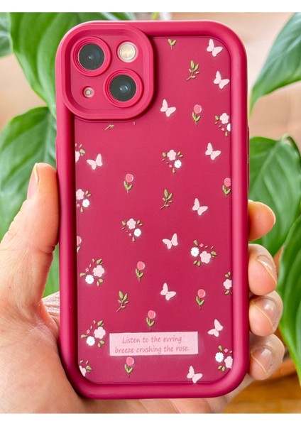 Apple iPhone 13 Kılıf Yumuşak Dokulu Kelebek ve Gül Desenli Yumuşak Kamera Korumalı Silikon Kapak modelleri