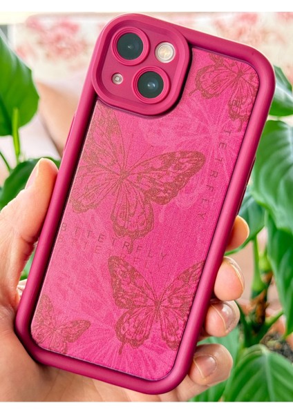 Apple iPhone 13 Kılıf Yumuşak Dokulu Kelebek Desenli Yumuşak Kamera Korumalı Mürdüm Silikon Kapak fiyatları