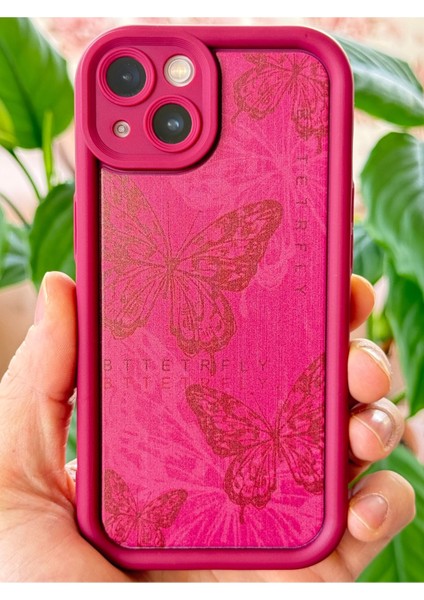 Apple iPhone 13 Kılıf Yumuşak Dokulu Kelebek Desenli Yumuşak Kamera Korumalı Mürdüm Silikon Kapak modelleri