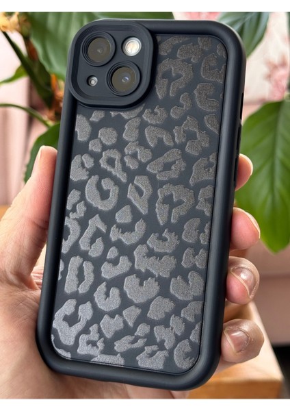 Apple iPhone 13 Kılıf Yumuşak Siyah Leopar Desenli Yumuşak Kamera Korumalı Silikon Kapak