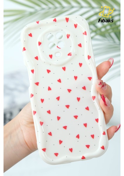 Xiaomi Redmi Note 9s/9 Pro Kılıf Kamera Korumalı Dalga Kenarlı Kırmızı Kalp Desenli Silikon Kapak