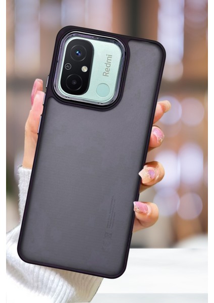 Xiaomi Redmi 12C Kılıf Metal Çerçeve Hassas Butonlu Renkli Buzlu Şeffaf Kapak