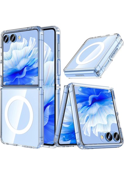Samsung Galaxy Z Flip 7 Kılıf Magsafe Wireless Kablosuz Şarj Destekli Sert Şeffaf Darbe Emici Kapak