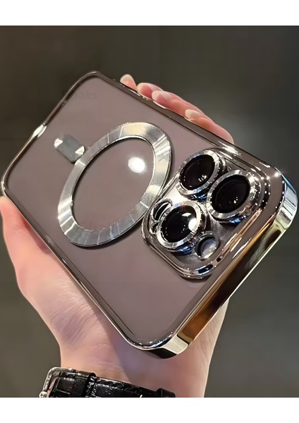 Apple iPhone 12 Pro Max Kılıf Kamera Lens Korumalı Magsafe Şarj Kilifi Şeffaf Renkli Yumuşak Kapak
