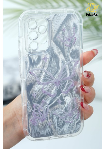 Samsung Galaxy A32 Kılıf Parlak Hologramlı Kelebek Desenli Darbe Emici Kamera Korumalı Renkli Silikon