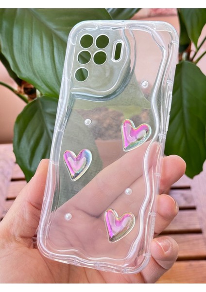 Oppo Reno 5 Lite Kılıf 3D Kalpli Inci Tasarımlı Desenli Kamera Korumalı Şeffaf Silikon Kapak fırsatları
