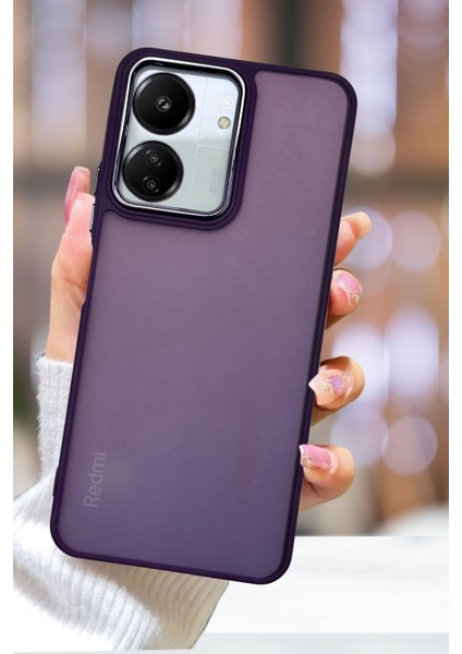 Xiaomi Redmi 13C Kılıf Metal Çerçeve Hassas Butonlu Renkli Buzlu Şeffaf Kapak