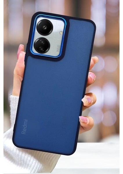 Xiaomi Redmi 13C Kılıf Metal Çerçeve Hassas Butonlu Renkli Buzlu Şeffaf Kapak